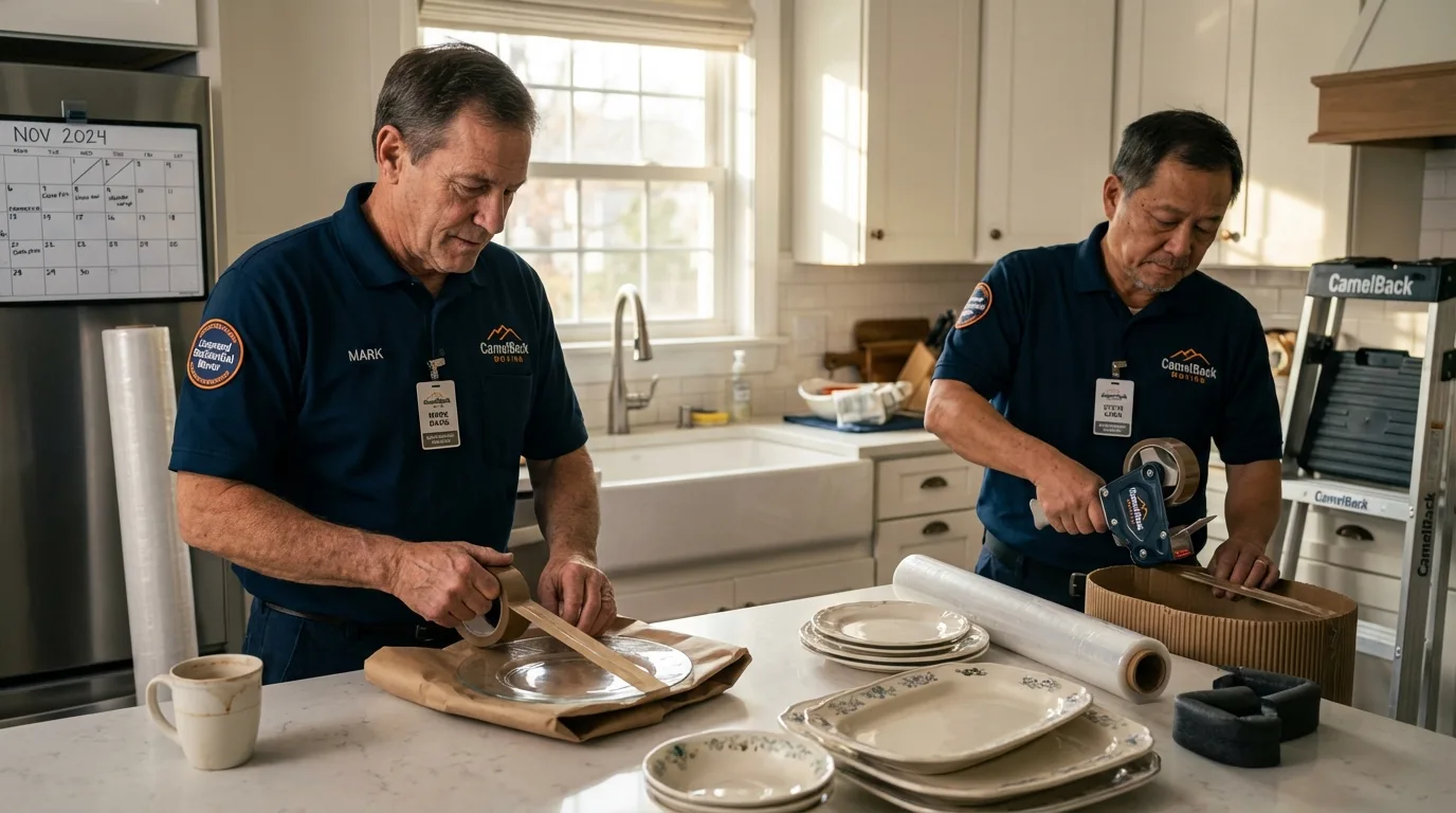 Professional crew packing kitchen dishware in Sun Valley, ID